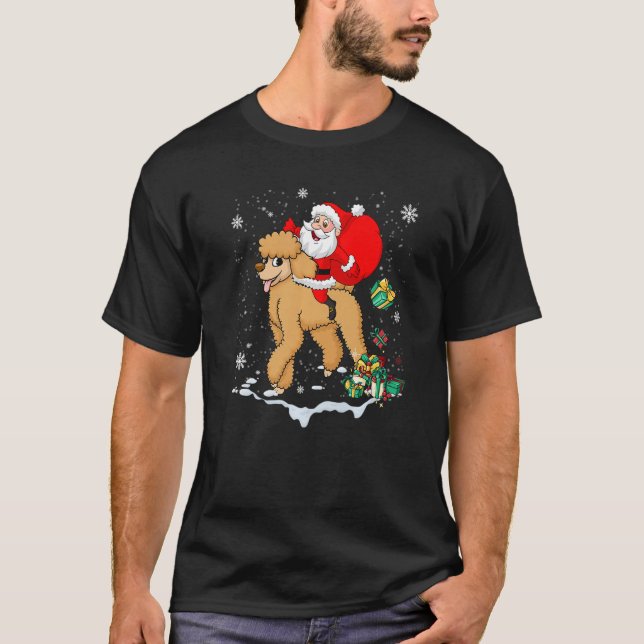 Camiseta Santa Riding Poodle Dog with Hat Claus Christmas P (Anverso)