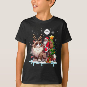 Camiseta Santa Riding Ragdoll Cat Xmas Tree Colorf