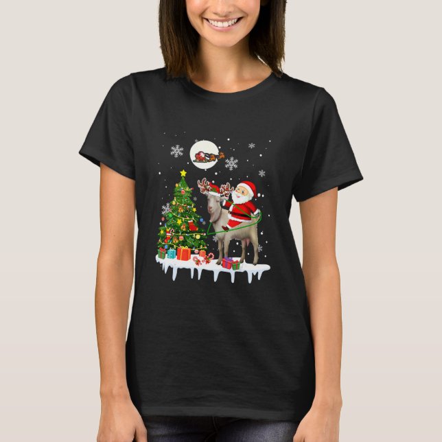 Camiseta Santa Riding Reindeer Goat Christmas Tree Lights F (Anverso)