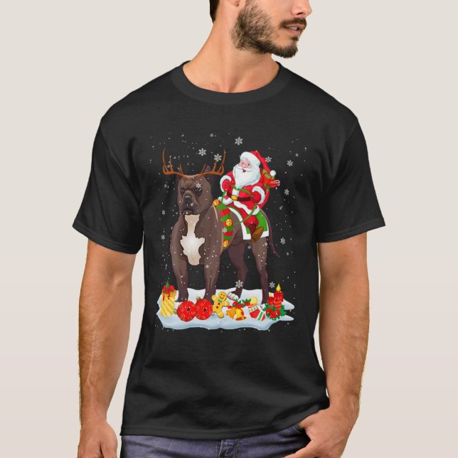 Camiseta Santa Riding Reindeer Pit Bull Xmas Santa Reindeer (Anverso)