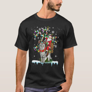 Camiseta Santa Riding Scottish Fold Xmas Tree Santa Cat