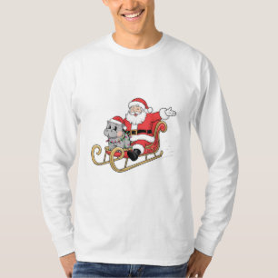Camiseta Santa Riding Sleigh con un bebé moo deng Hippo