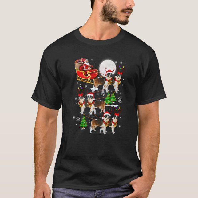Camiseta Santa Riding St Bernard Sleigh Christmas Santa Rei (Anverso)