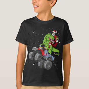 Camiseta Santa Riding T Rex Dinosaur Monstruo Camión Niño C