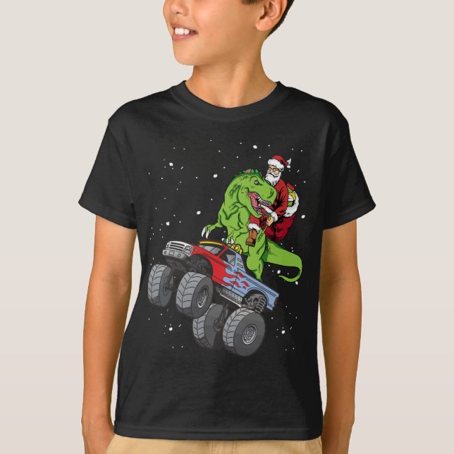 Camiseta Santa Riding T Rex Dinosaur Monstruo Camión Niño C (Anverso)