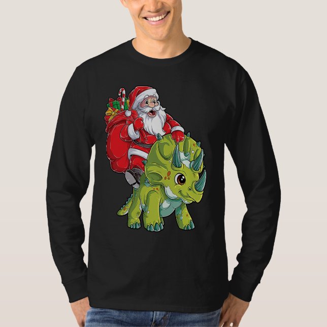Camiseta Santa Riding Triceratops Dinosaur Christmas Boys K (Anverso)
