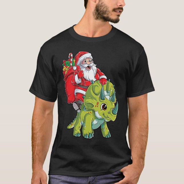 Camiseta Santa Riding Triceratops Dinosaur Christmas Boys K (Anverso)