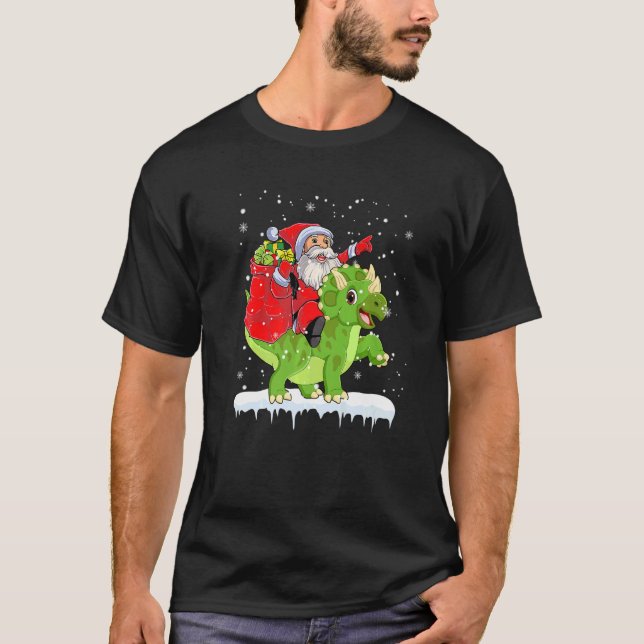 Camiseta Santa Riding Triceratops Dinosaur Christmas Boys X (Anverso)