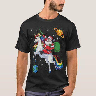 Camiseta Santa Riding Unicorn Christmas Gifts Rainbow Space