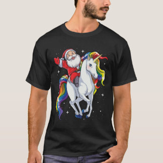 Camiseta Santa Riding Unicorn Christmas Gifts Rainbow Space