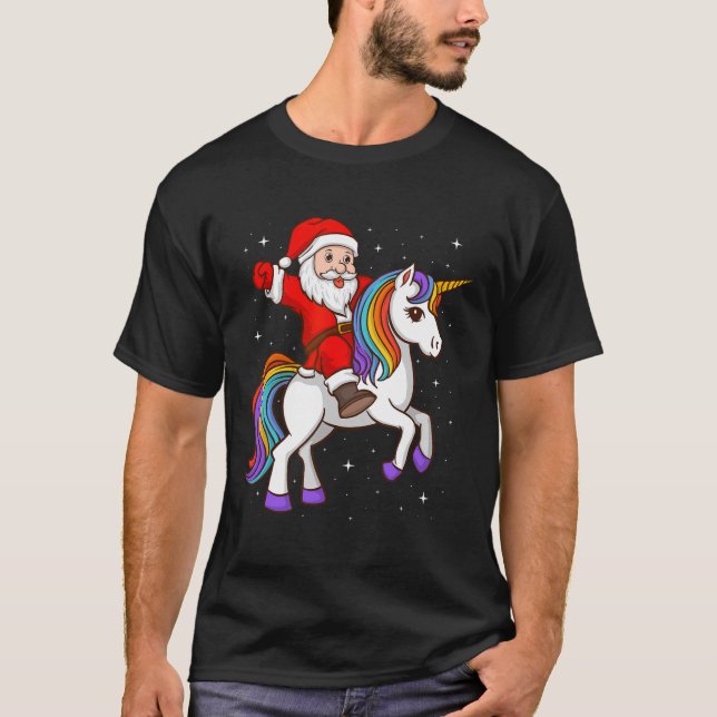 Camiseta Santa Riding Unicornio de navidades místicas de an (Anverso)