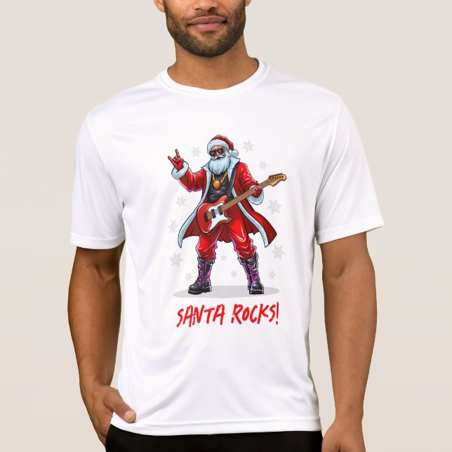 Camiseta ¡Santa Rocks! Gracioso Santa Claus tocando la guit (Anverso)