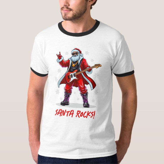 Camiseta ¡Santa Rocks! Gracioso Santa Claus tocando la guit (Anverso)