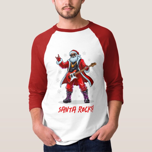 Camiseta ¡Santa Rocks! Gracioso Santa Claus tocando la guit (Anverso)
