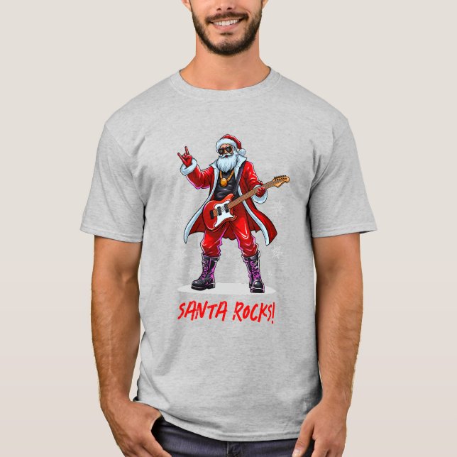 Camiseta ¡Santa Rocks! Gracioso Santa Claus tocando la guit (Anverso)
