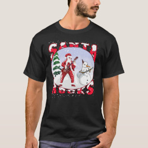 Camiseta Santa Rocks Playing Guitar With Snowman