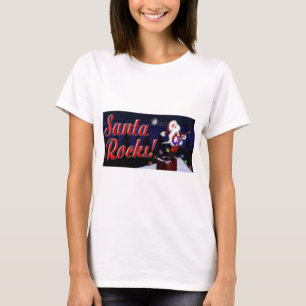 Camiseta Santa Rocks toca guitarra en el techo en un Sn
