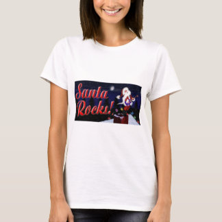 Camiseta Santa Rocks toca guitarra en el techo en un Sn