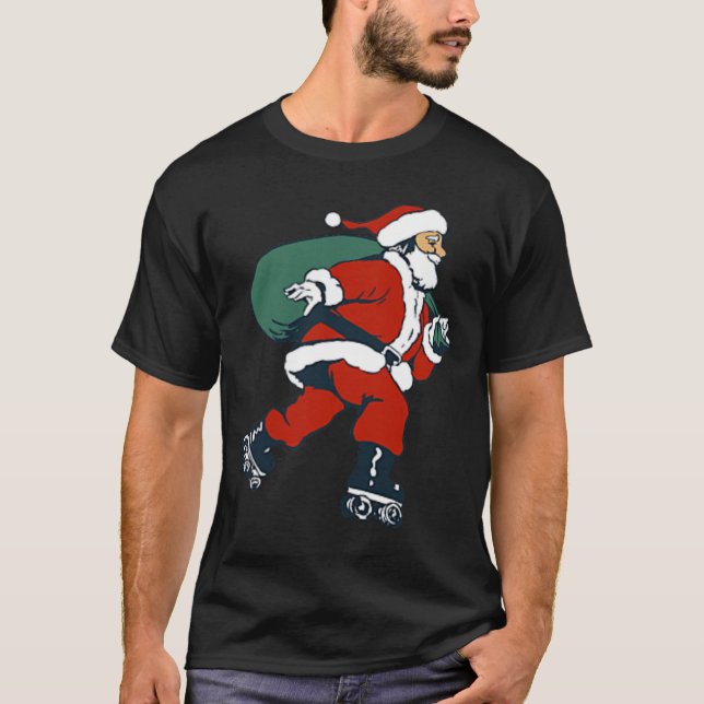 Camiseta Santa Roller Skating Fun Christmas Skater Kids Boy (Anverso)