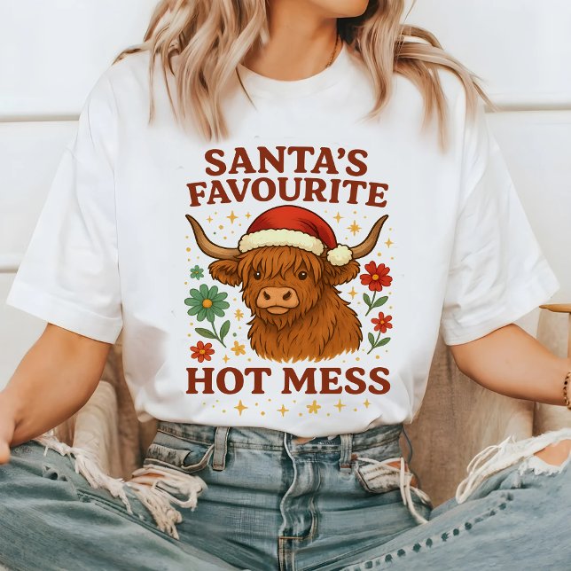 Camiseta Santa’s Favourite Hot Mess Highland Cow Christmas, (Subido por el creador)