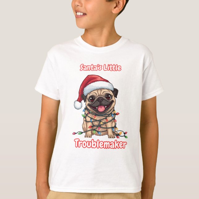 Camiseta Santa’s Little Troublemaker – Funny Christmas Pug  (Anverso)