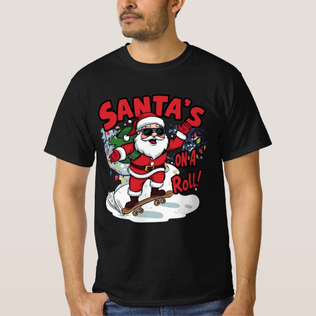 Camiseta Santa’s On a Roll – Skateboard Christmas Design (Anverso)