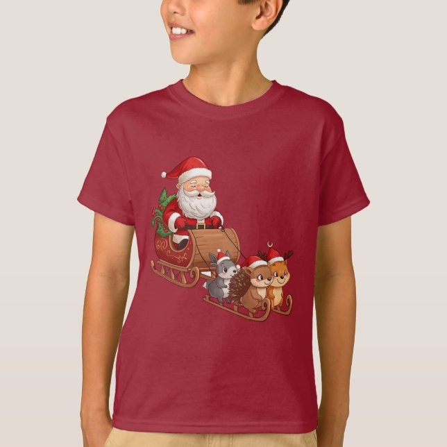 Camiseta Santa’s Woodland Sleigh Ride – Kids Christmas Tee (Anverso)