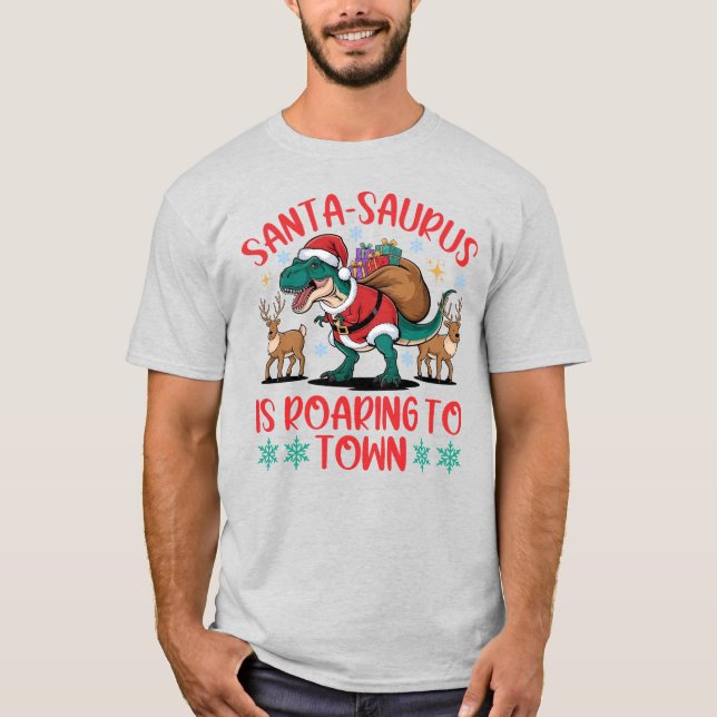 Camiseta Santa-saurus T-Rex Dinosaurio Divertido de Navidad (Anverso)