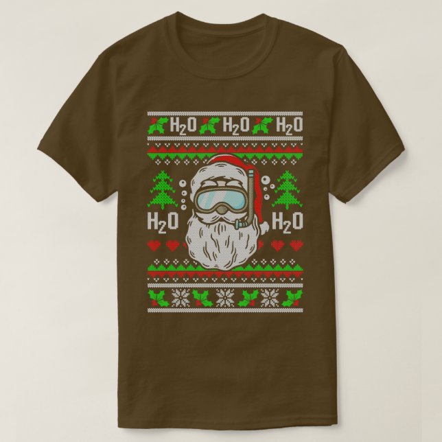 Camiseta Santa Scuba Diving H2O H2O H2O Funny Ugly Christma (Diseño del anverso)