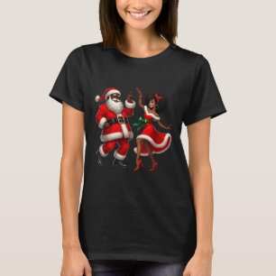Camiseta Santa Señora Claus bailando C afroamericana