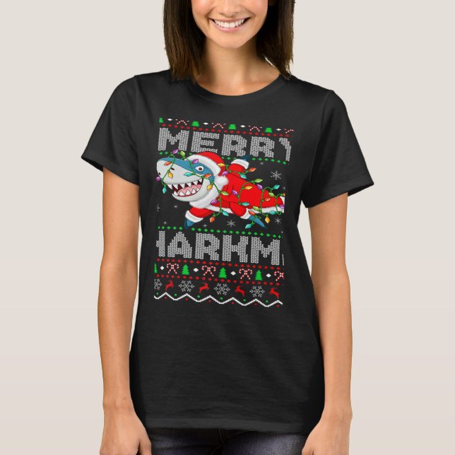 Camiseta Santa Shark Christmas Lights Ugly Merry Sharkmas (Anverso)