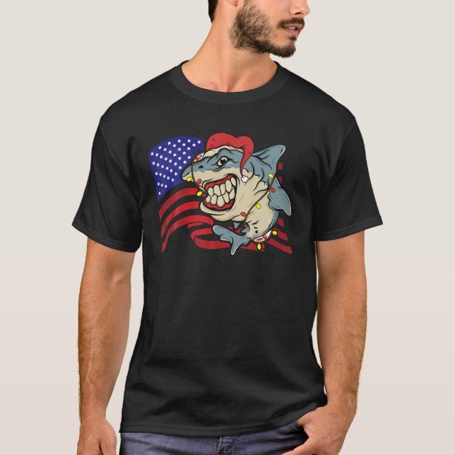 CAMISETA SANTA SHARK OLEANDO BANDERA ESTADOUNIDENSE CON NAV (Anverso)