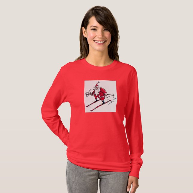 Camiseta Santa Skiing women red long sleeve shirt (Anverso completo)
