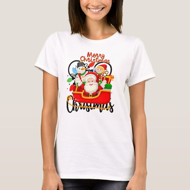 Camiseta Santa Sleigh Merry Christmas Cartoon (Anverso)