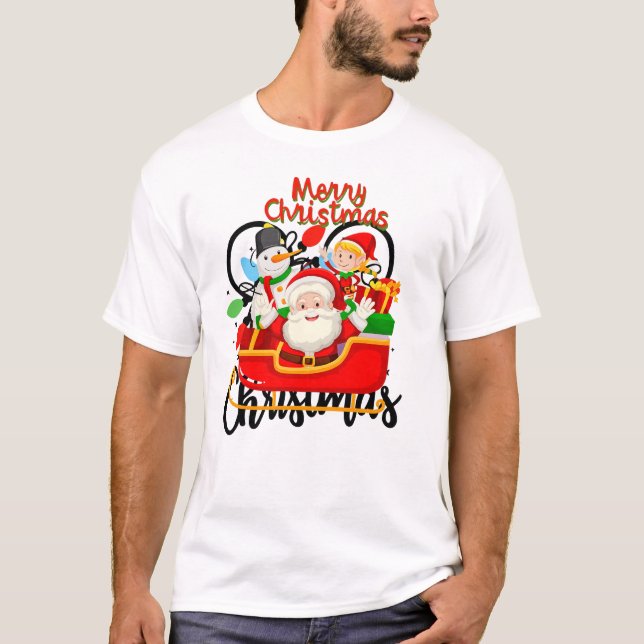 Camiseta Santa Sleigh Merry Christmas Cartoon (Anverso)