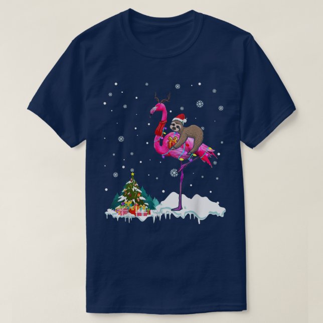 Camiseta Santa Slod Riding Flamingo Reindeer Xmas Light Lo (Diseño del anverso)