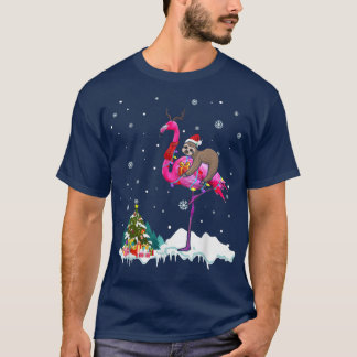 Camiseta Santa Slod Riding Flamingo Reindeer Xmas Light Lo