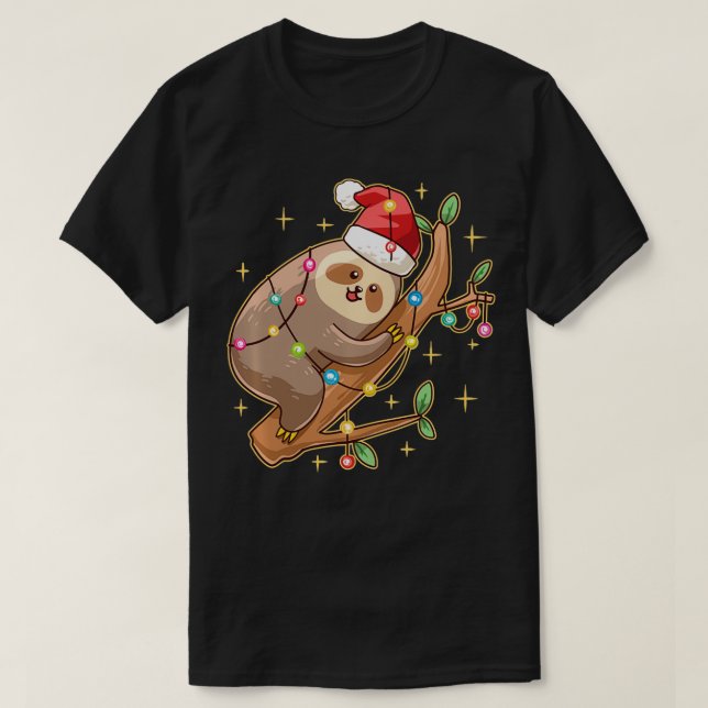 Camiseta Santa Sloth Christmas Lights Animal Lover Zoo Funn (Diseño del anverso)