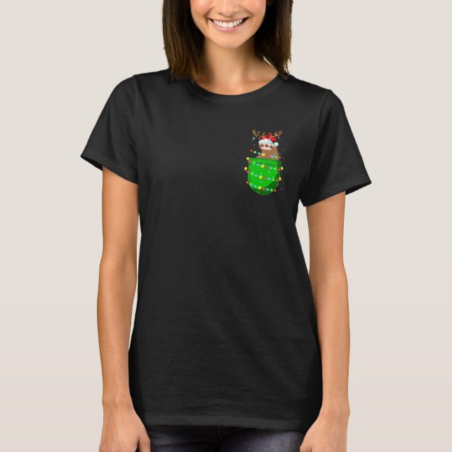 Camiseta Santa Sloth De Renos En Pocket Cute Navidades Lumi (Anverso)