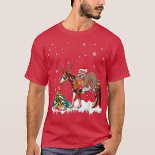 Camiseta Santa Sloth Riding Horse Reindeer Xmas Light Lover