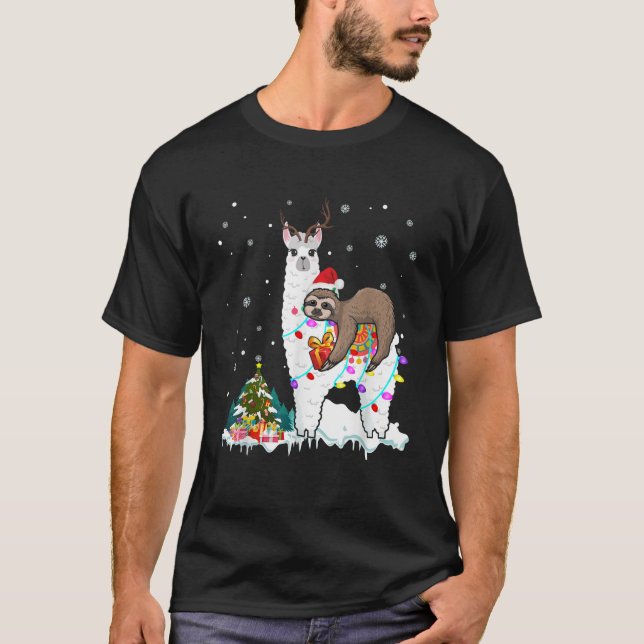 Camiseta Santa Sloth Riding Llama Reindeer Xmas Light Lover (Anverso)