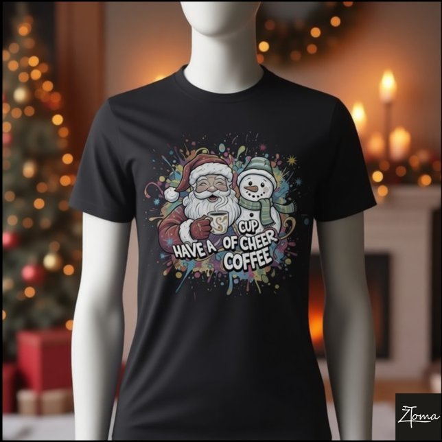 Camiseta Santa Snowman Coffee Cheer Paint Splatter (Subido por el creador)