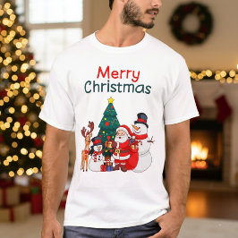 Camiseta Santa Snowman Y El Reno Festividad Feliz Navidad