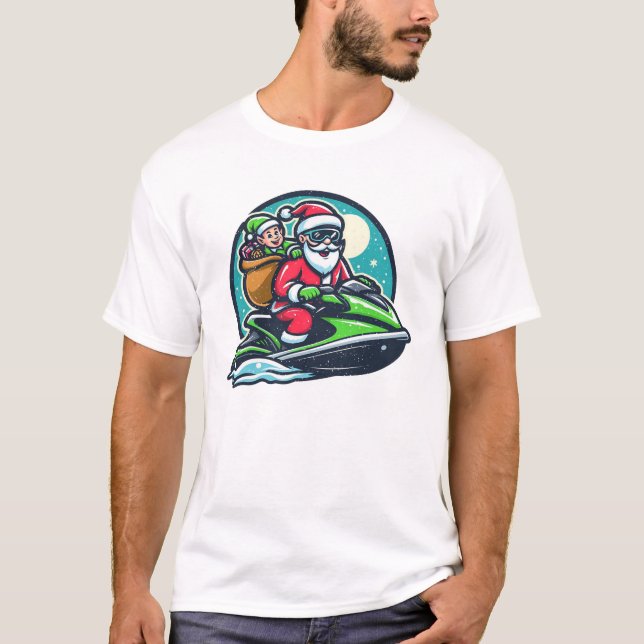 Camiseta Santa sobre una moto acuática (Anverso)