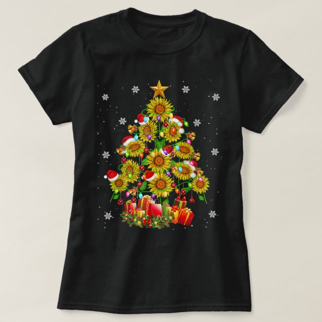 Camiseta Santa Sunflower Árbol de Navidad Noches alumbrando (Diseño del anverso)