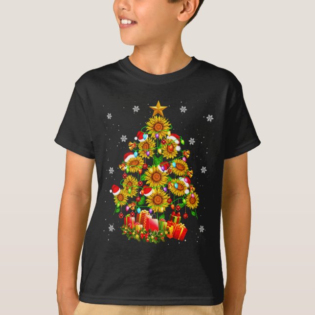 Camiseta Santa Sunflower Christmas Tree Xmas Lights Santa S (Anverso)