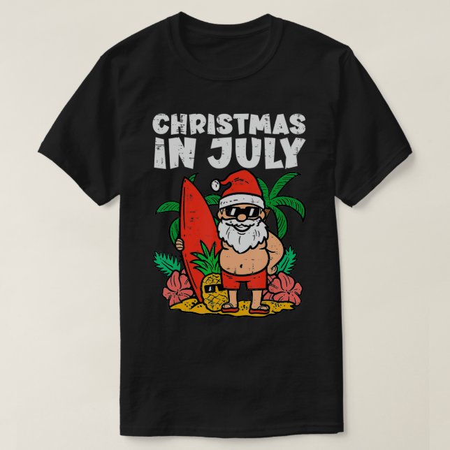 Camiseta Santa Surfer Beach Christmas In July Funny Summer  (Diseño del anverso)