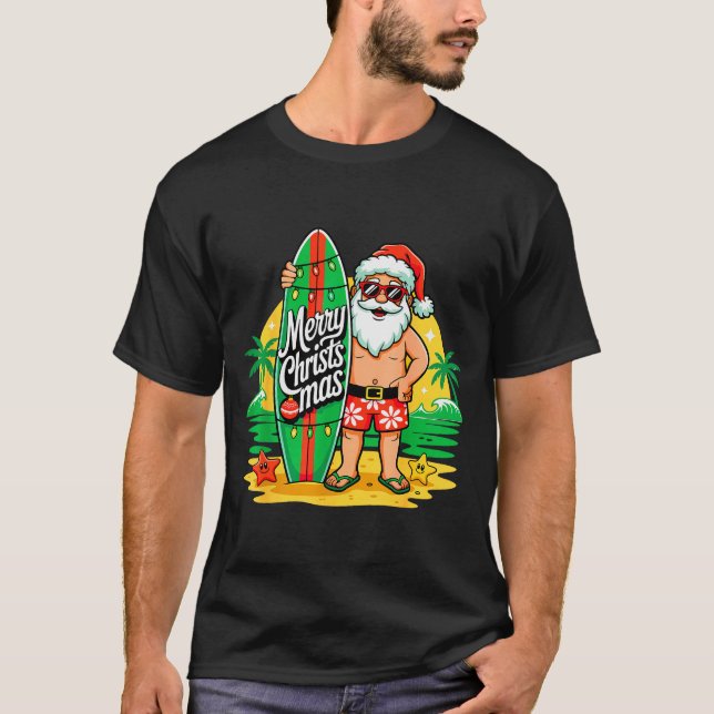 Camiseta Santa Surfing Hawaiian Beach Christmas In July Tro (Anverso)