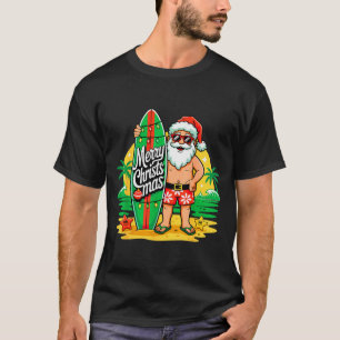Camiseta Santa Surfing Hawaiian Beach Navidad En Julio Tro