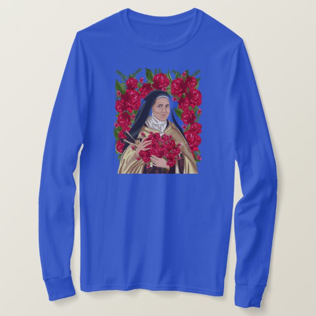 Camiseta Santa Teresa de Lisieux Flower Rosa Christian (Anverso del diseño)